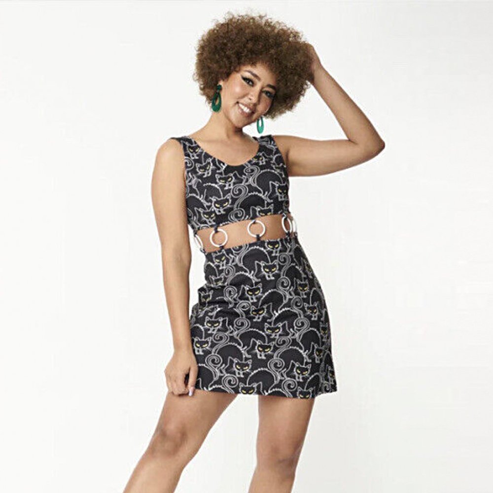 Smak Parlour Unique Vintage Scaredy Cat Cut Out Mini Dress